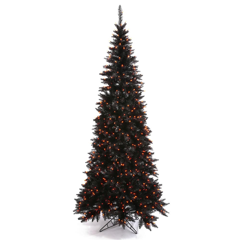 Black Halloween Tree With Orange Lights 