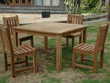 Teak Square Dining Set with 4 Arm Chairs