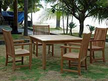 Teak Square Dining Set with 4 Chicago Arm Chairs