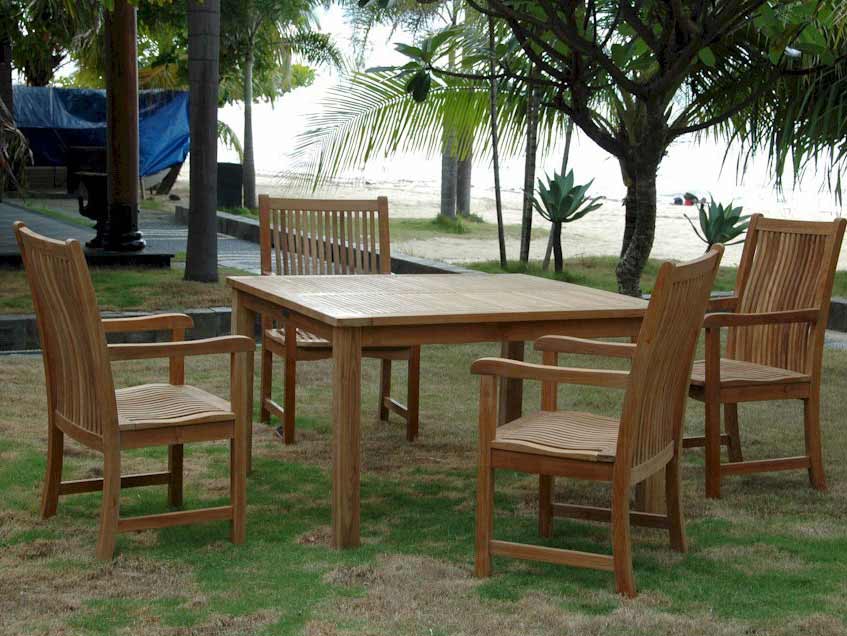 Teak Square Dining Set With 4 Chicago Arm Chairs