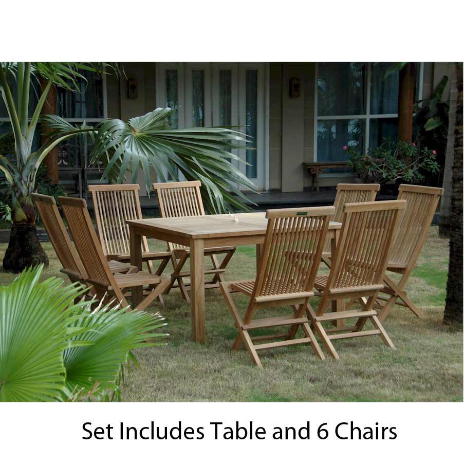 Teak Square Dining Set With 6 Classic Folding Chairs