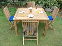 Teak Square Dining Set with 4 Comfort Folding Chairs