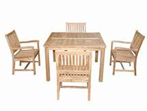 Teak Square Dining Set with 4 Rialto Arm Chairs