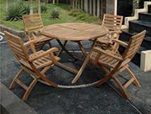 Teak Round Dining Set with 4 Andrew Folding Arm Chairs