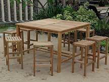 Teak Windsor Bar Table with 8 New Montego Bar Chairs