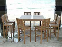 Teak Windsor Bar Table with 8 Avalon Bar Chairs