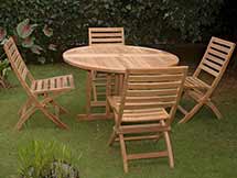 Teak Butterfly Folding Table with 4 Andrew Folding Chairs