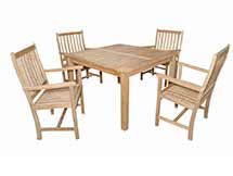 Teak Square Dining Table with 4 Wilshire Arm Chairs