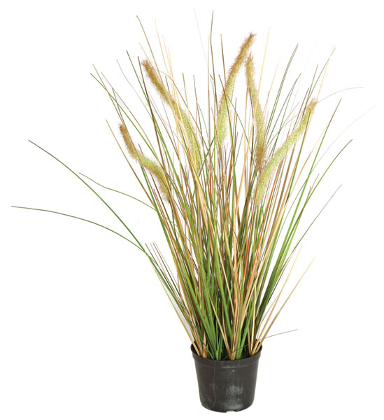 24 Inch Green/yellow Fire Retardant Pvc Foxtail Onion Grass: Potted (set Of 4)