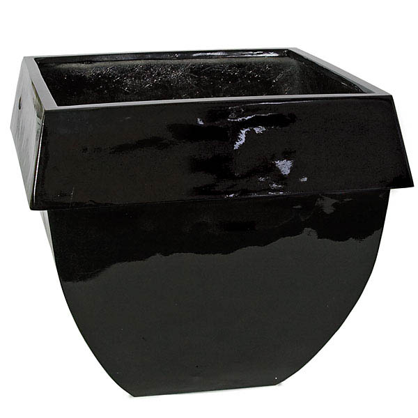 18 Inch Glossy Black Fiberglass Square Planter: 16.5 Inch Inside Dia.