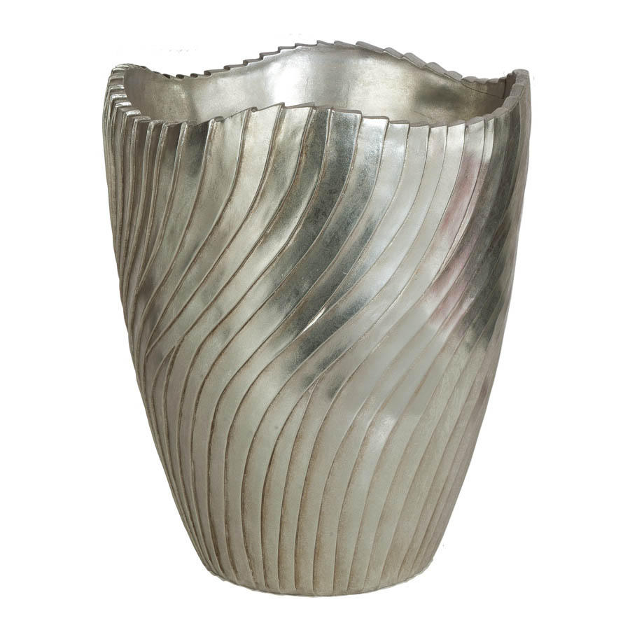 19h X 16w Inch Brushed Silver Fiberglass Planter: 14.25 Inch Inside Dia.