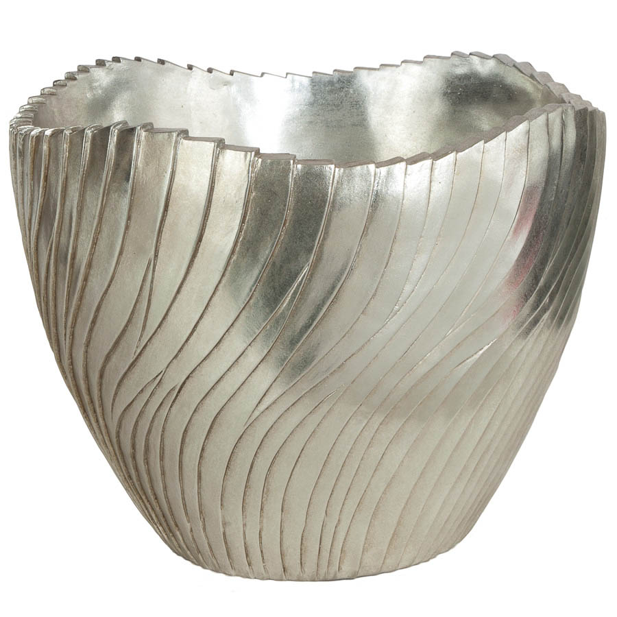 13.5h Inch Brushed Silver Fiberglass Bowl: 16 Inch Inside Dia.