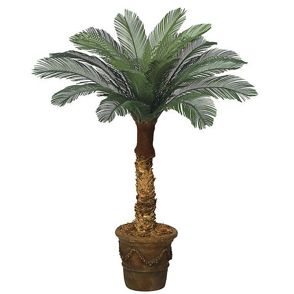 4 Foot Artificial Outdoor Cycas Palm: 18 Fronds & Natural Trunk - Closeout Final Sale