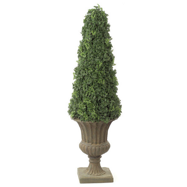 53 Inch Artificial Outdoor Ming Aralia Cone Topiary: Potted