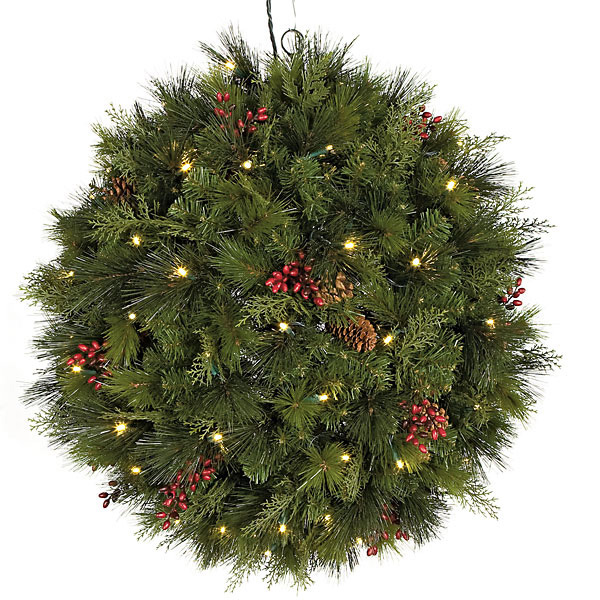 26 Inch Hanging Mixed Pine Ball: Clear 5mm Leds
