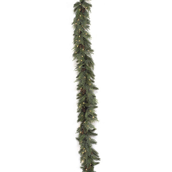 9 foot x 12 inch PE/PVC Mixed Needle Garland: Clear Lights | C-1981