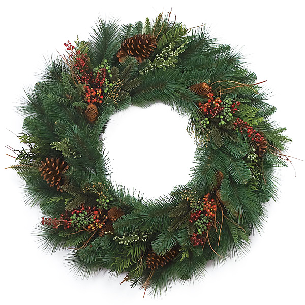 30 inch PE/PVC Mixed Pine Wreath with Mixed Cones & Berries | C-84033