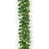 9 foot x 7 inch Green Tinsel Garland: Clear Lights