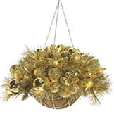 14x27 inch Tinsel Basket with Ornaments/Lights: Red or Gold