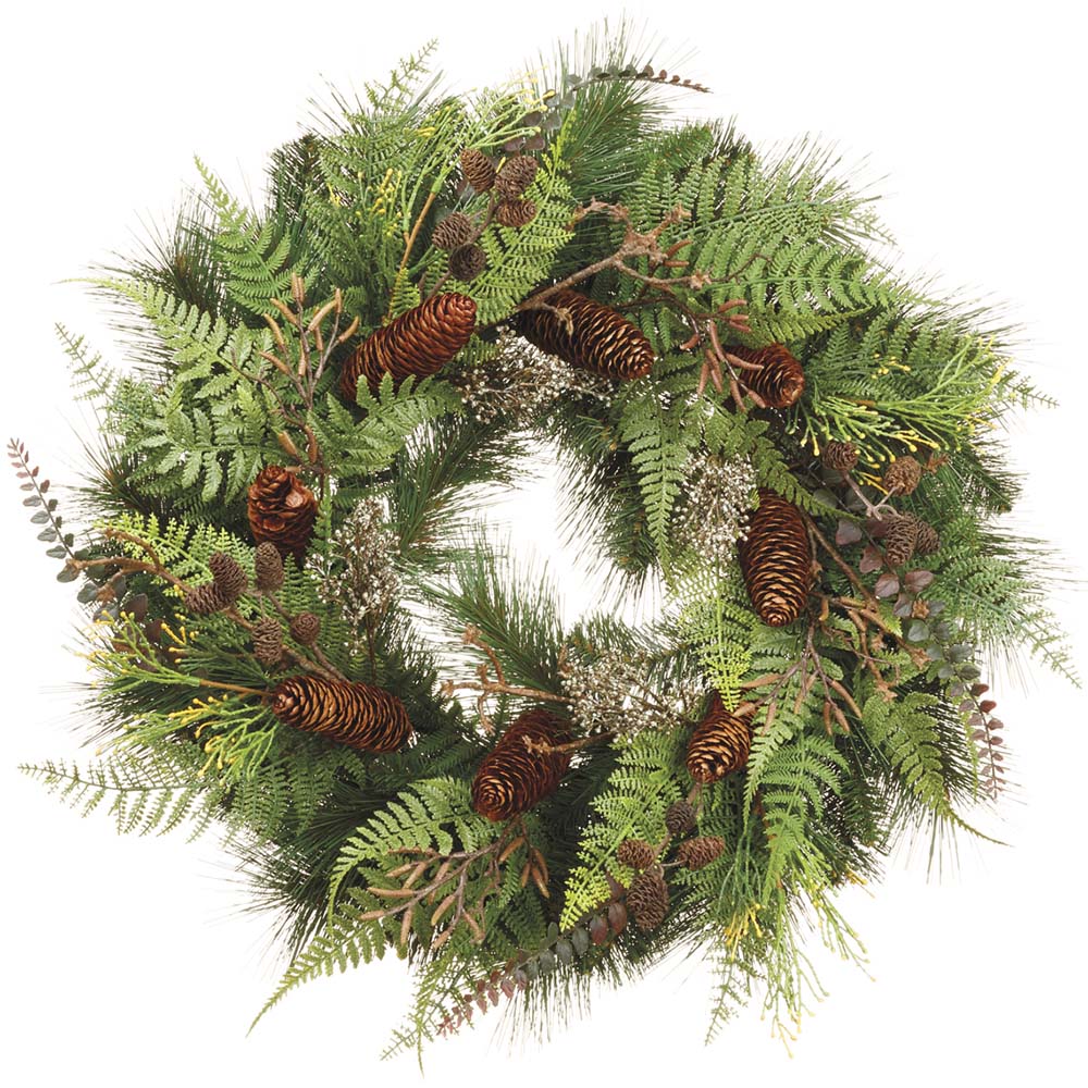 24 Inch Pine Wreath With Cones Twigs YWX020 GR   ALL YWX020 GR 