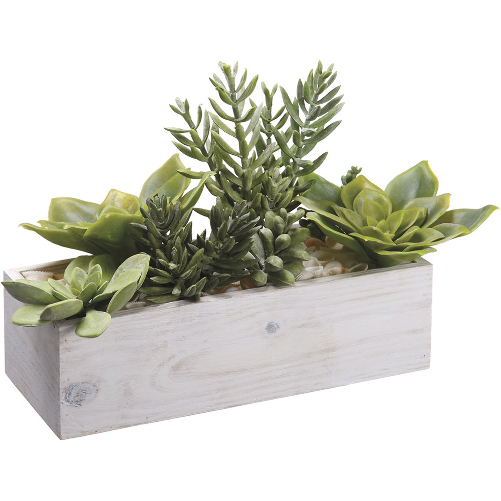 10 Inch Artificial Succulents Garden In Wood Container