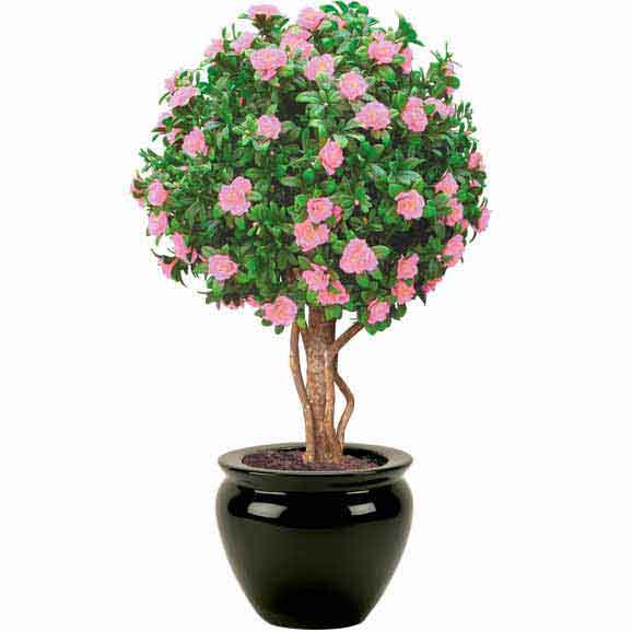 Artificial Outdoor Flowering Azalea Ball with Trunk: Multiple Colors ...