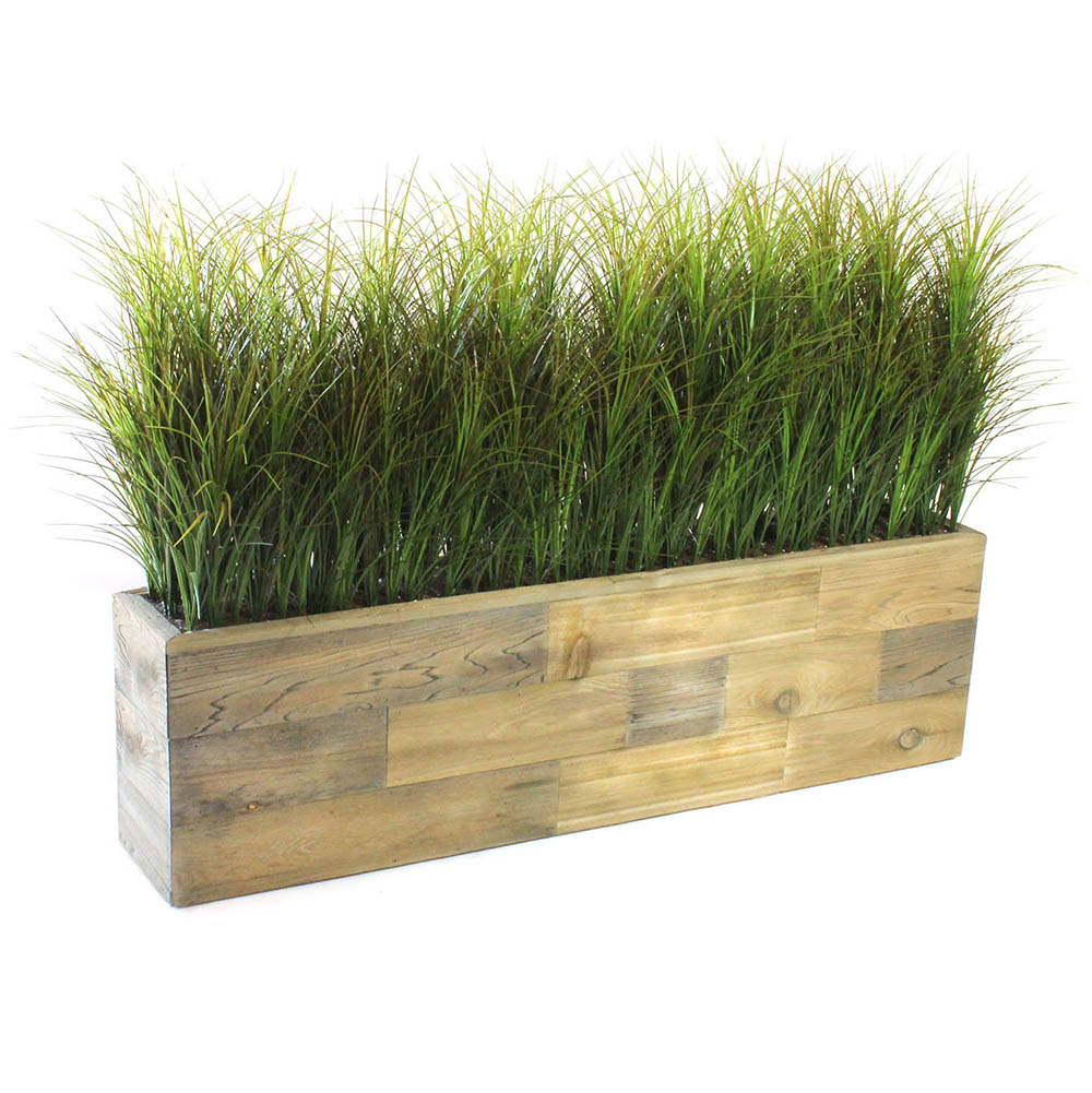 3.5h X 5w Foot Artificial Grasses In Distressed Wood Look Planter