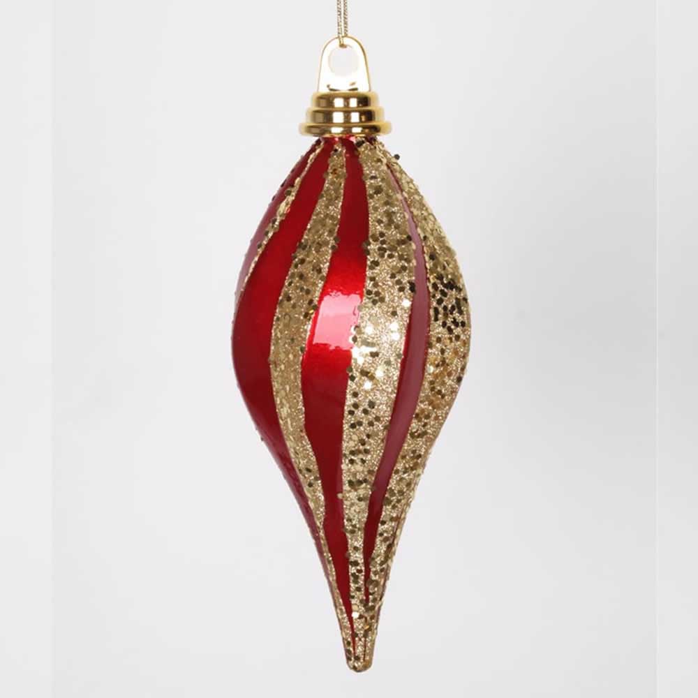 8 inch Red-Gold Candy Glitter Swirl Drop Ornament | M132586