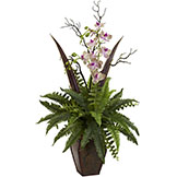 36 inch Indoor Silk Fern & Orchid Arrangement in Decorative Planter