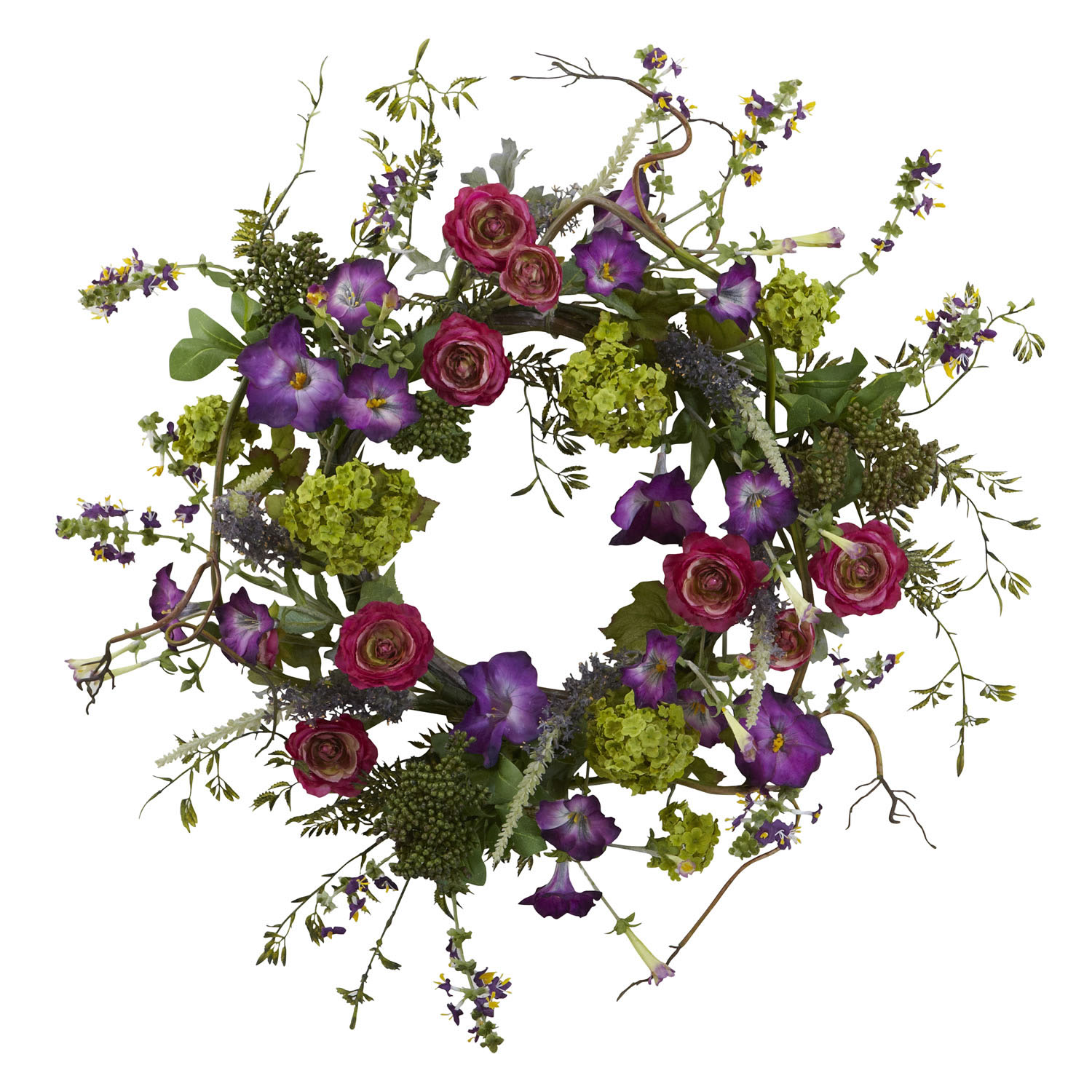20 Inch Silk Morning Glory & Peony Veranda Garden Wreath