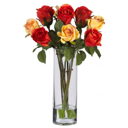 Silk Roses In Glass Vase 4740