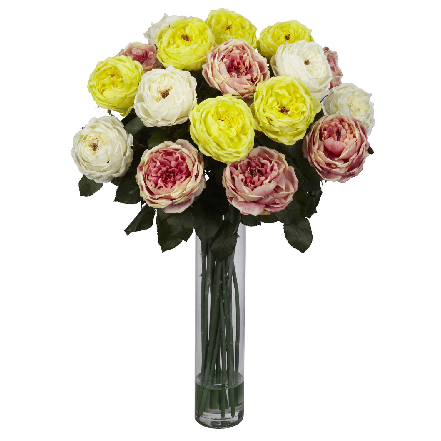 31 Inch Fancy Rose Silk Flower Arrangement In Decorative Glass Vase