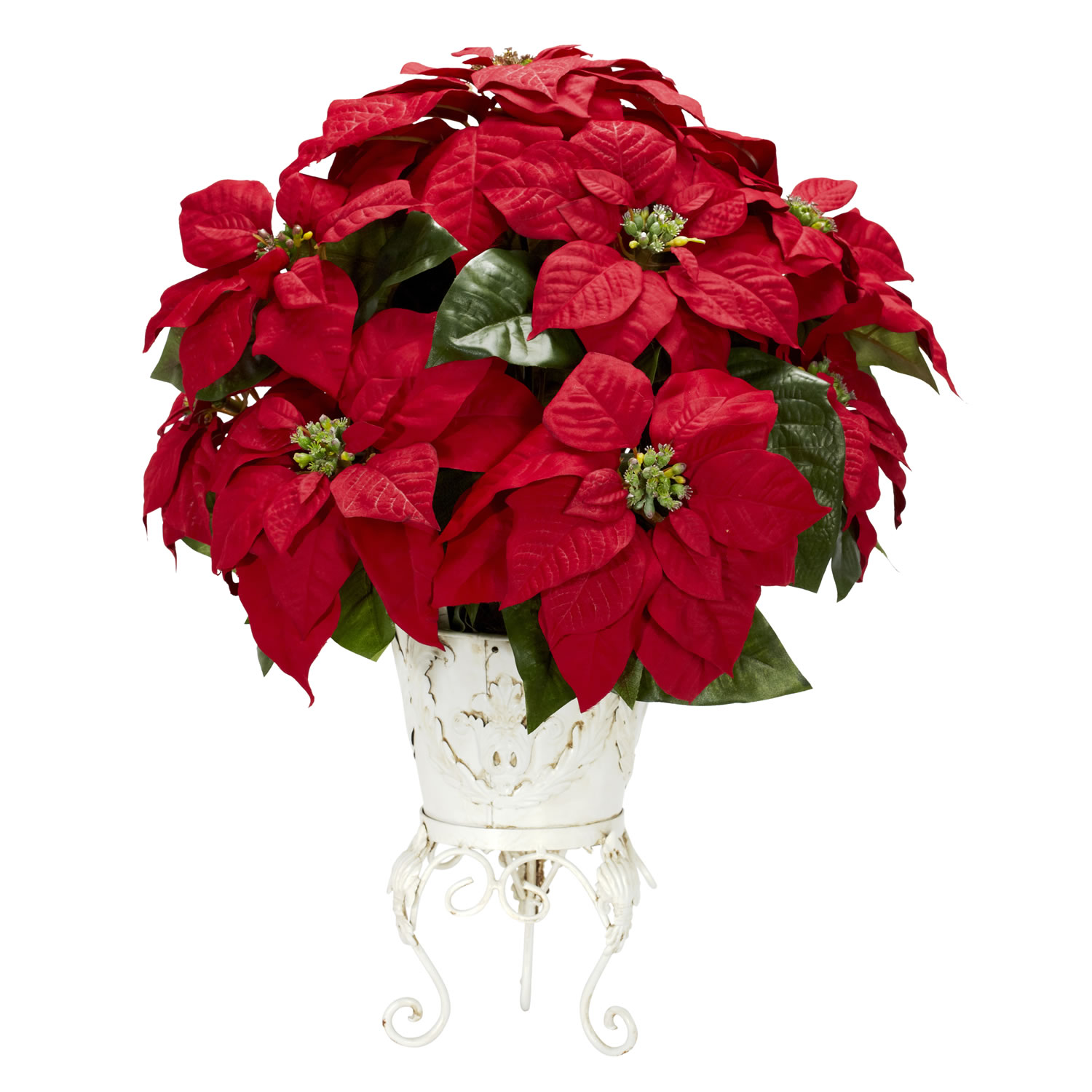 Silk Poinsettia in Metal Planter | 1267