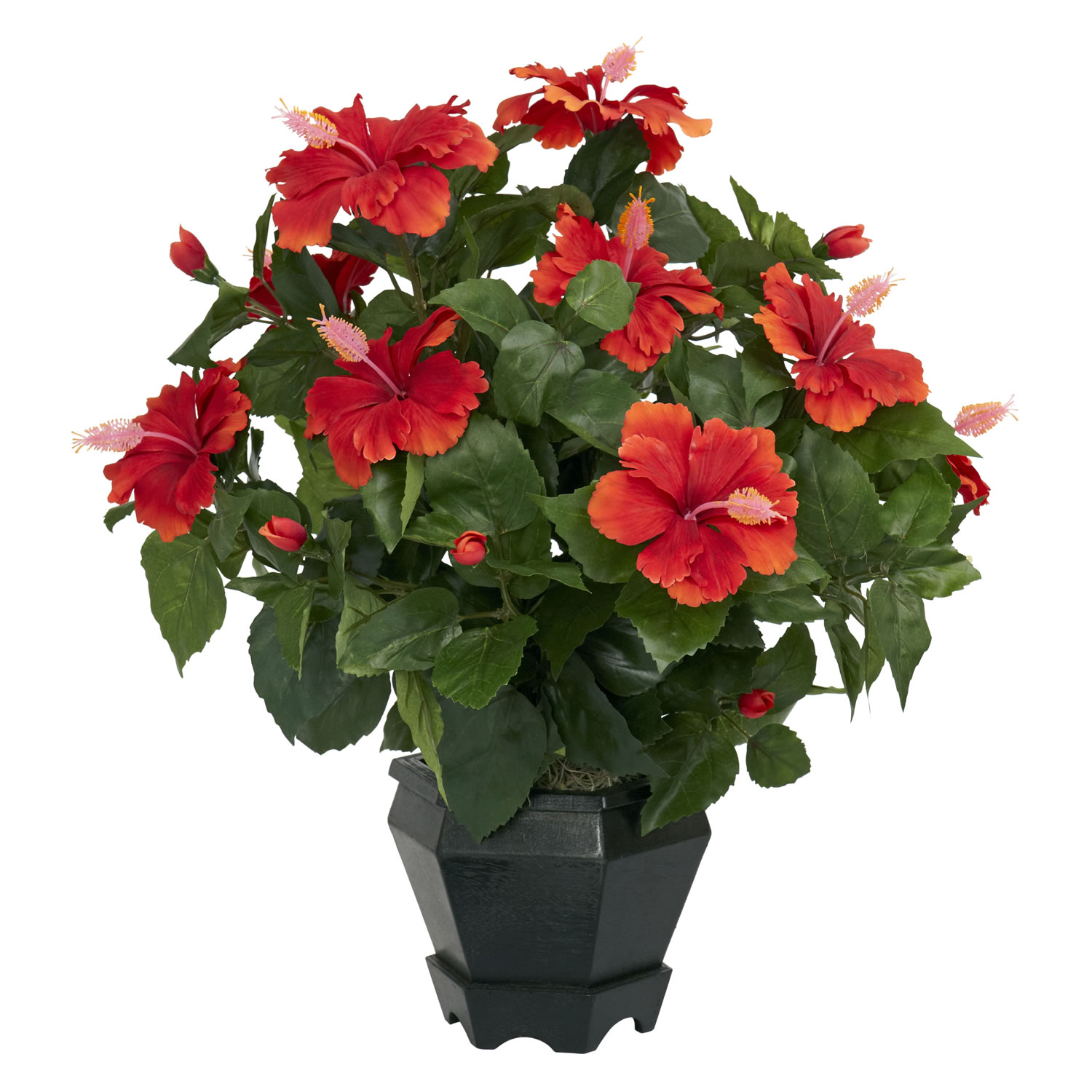 Silk Hibiscus in Black Hexagon Vase | 6691