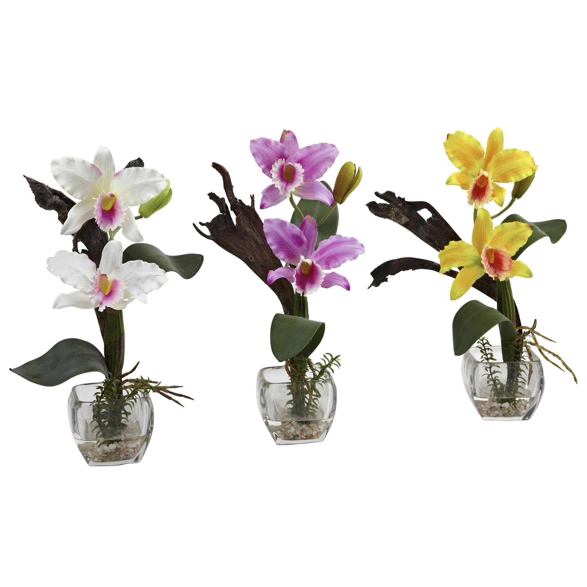 14.5 Inch Silk Mini Cattleya Orchid Arrangement (set Of 3)