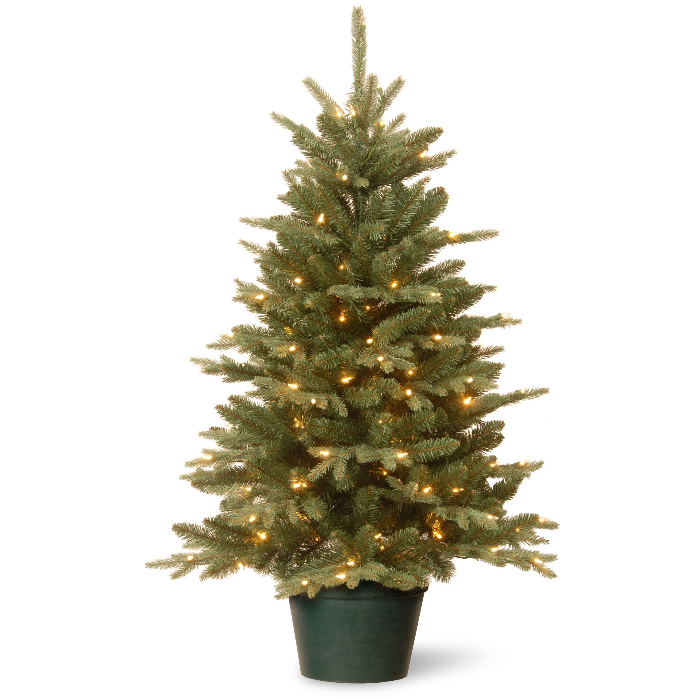 3 Foot Tree In Green Plastic Pot: Clear Lights