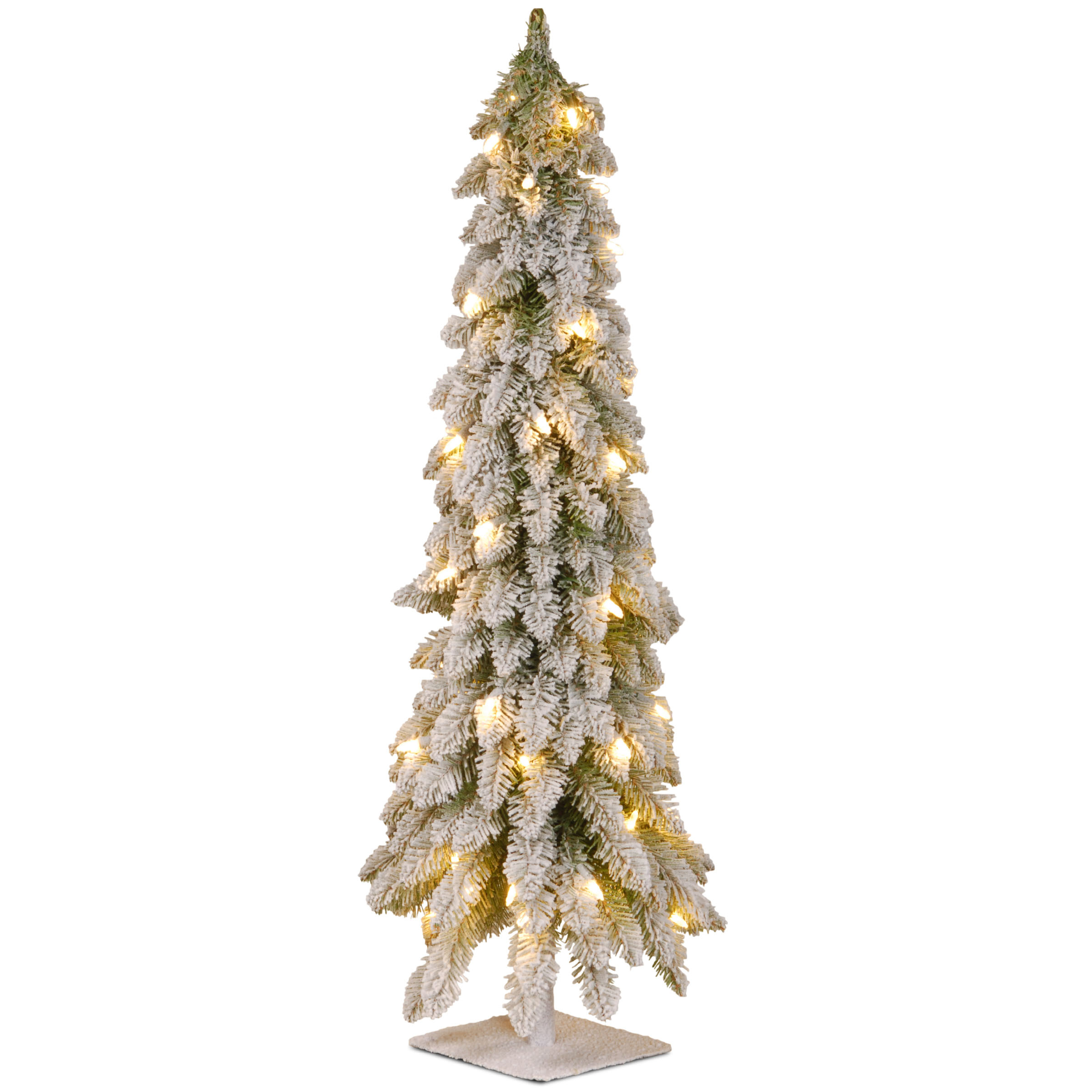 24 Inch Snowy Downswept Forestree: Clear Lights