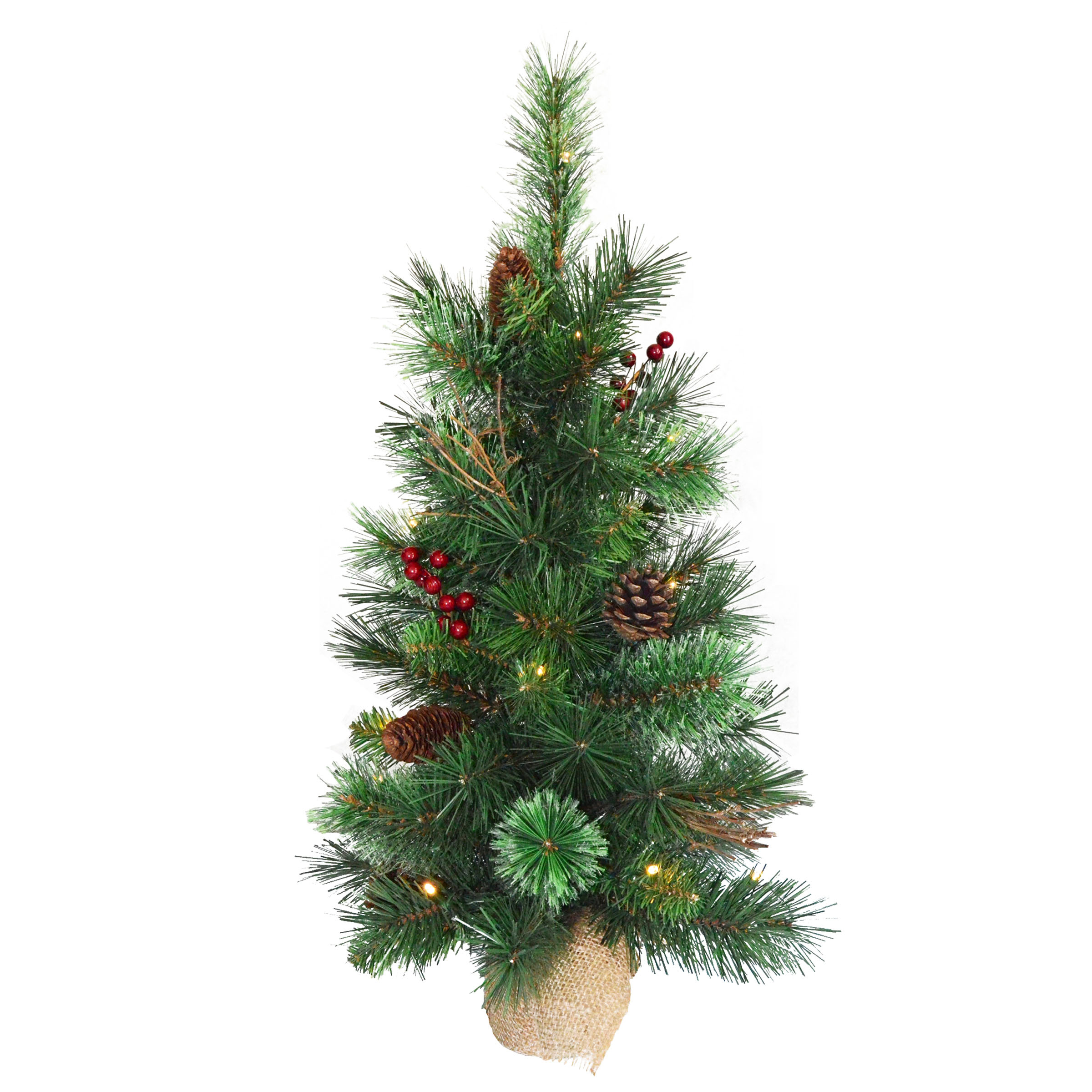 2 Foot Glistening Pine Tree In Burlap Bag: Battery/timer Leds