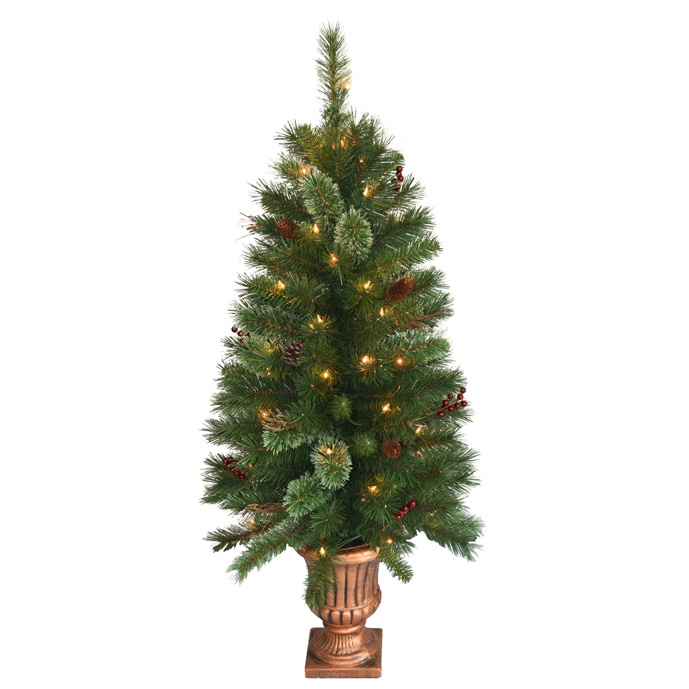 4 Foot Glistening Pine Entrance Tree In Gold Urn: Clear Lights