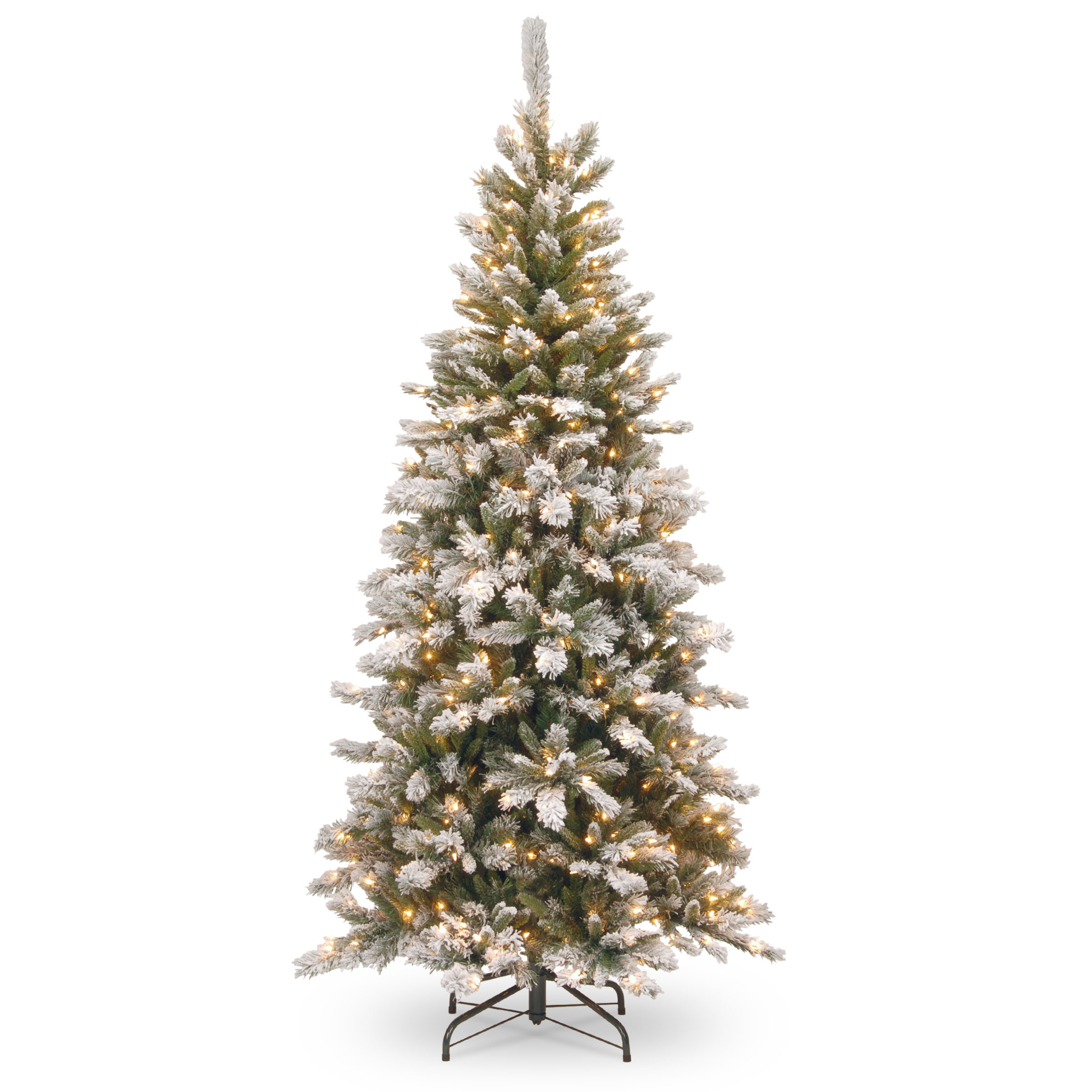 7.5 Foot Snowy Mountain Pine Slim Tree: Clear Lights