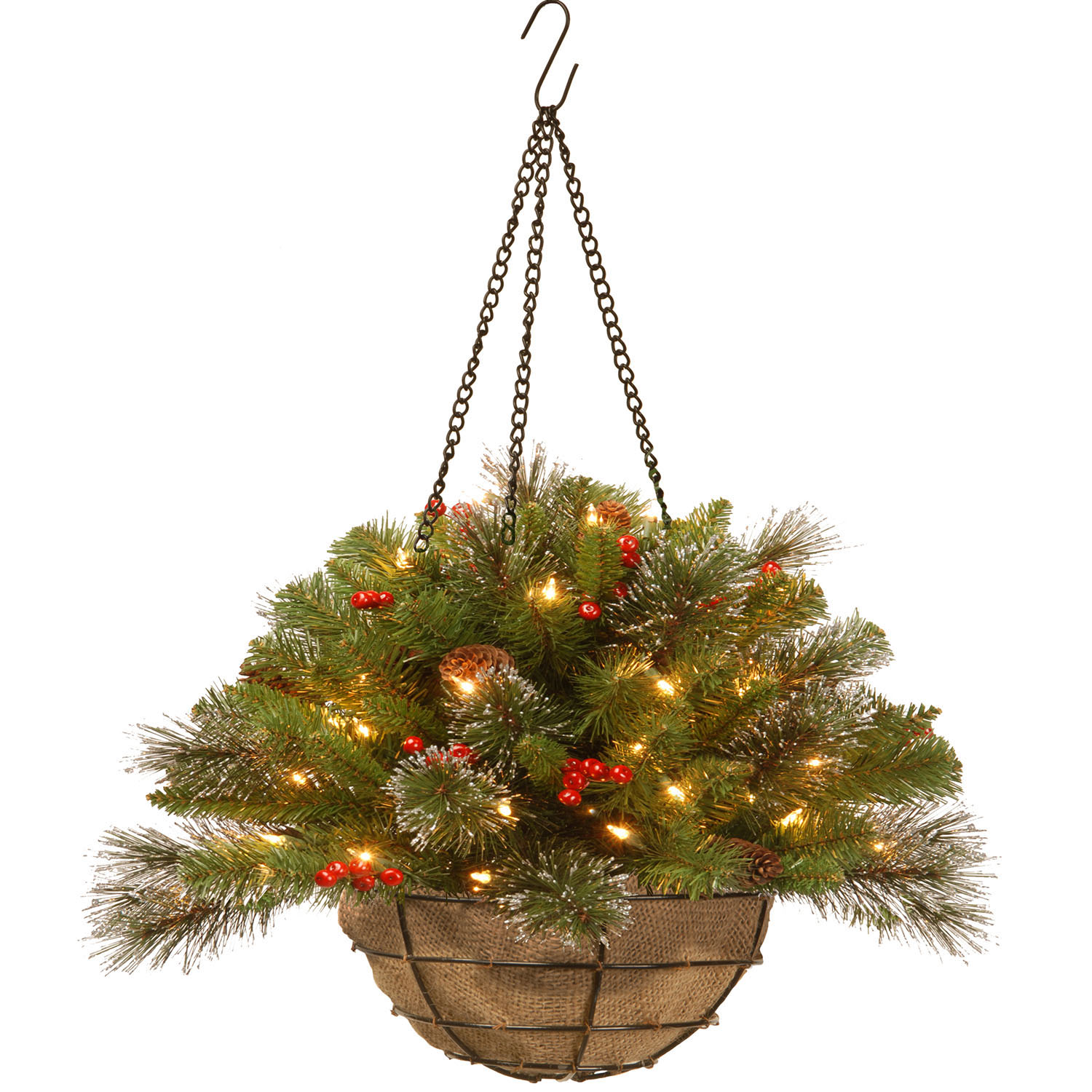 20 Inch Crestwood Spruce Chain Hanging Coconut Fiber Basket: B/o Leds