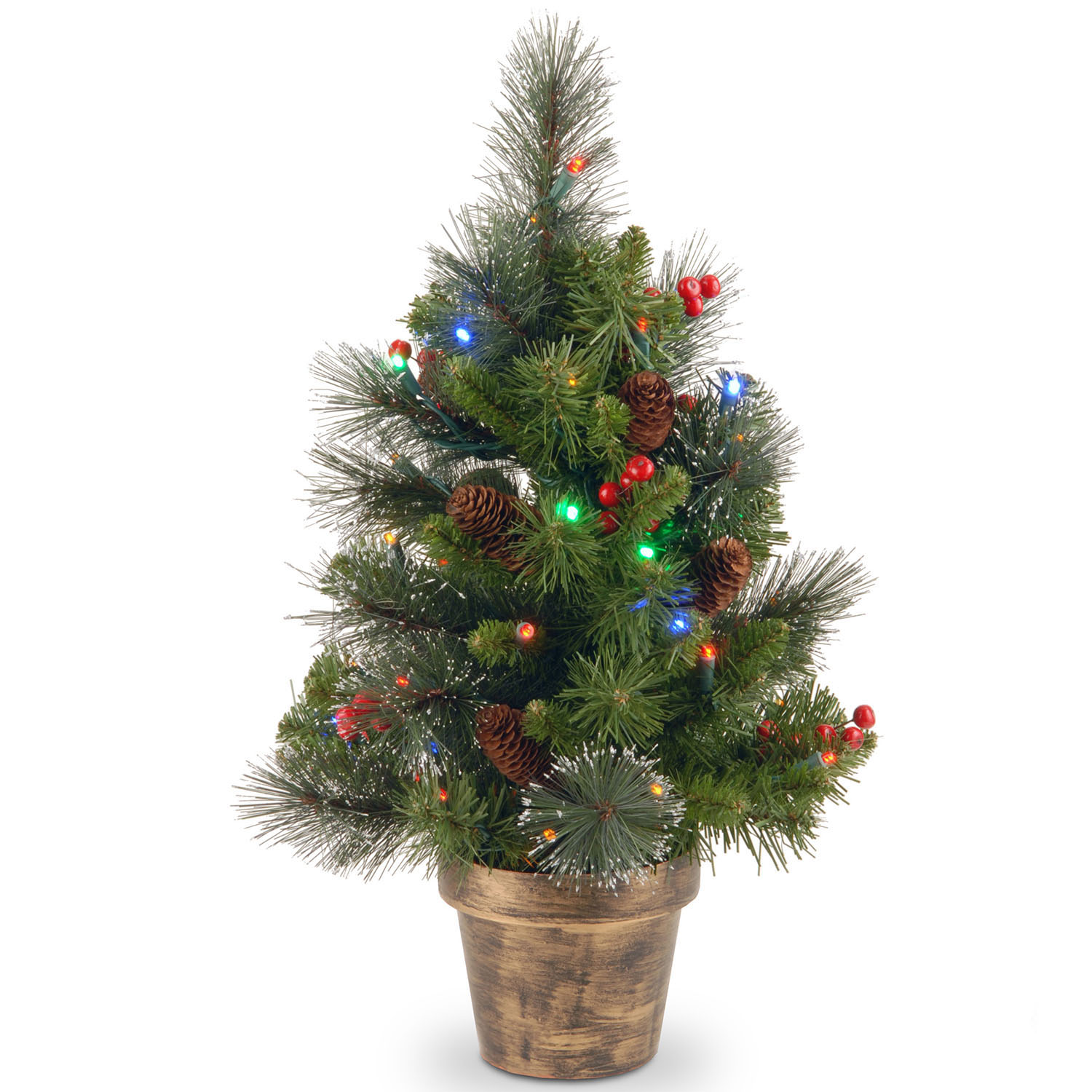 2 Foot Crestwood Spruce Small Tree: Planter/multi-colored Leds