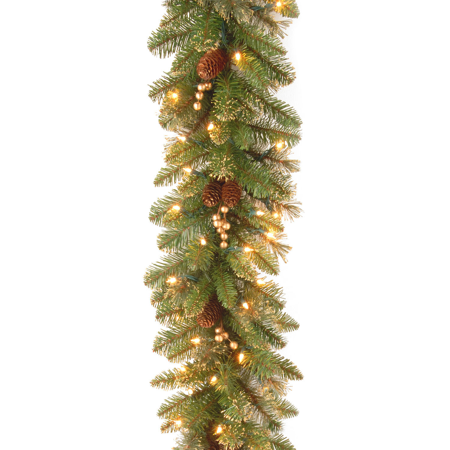 9 Foot X 10 Inch Glittery Pine Garland With 100 Clear Lights