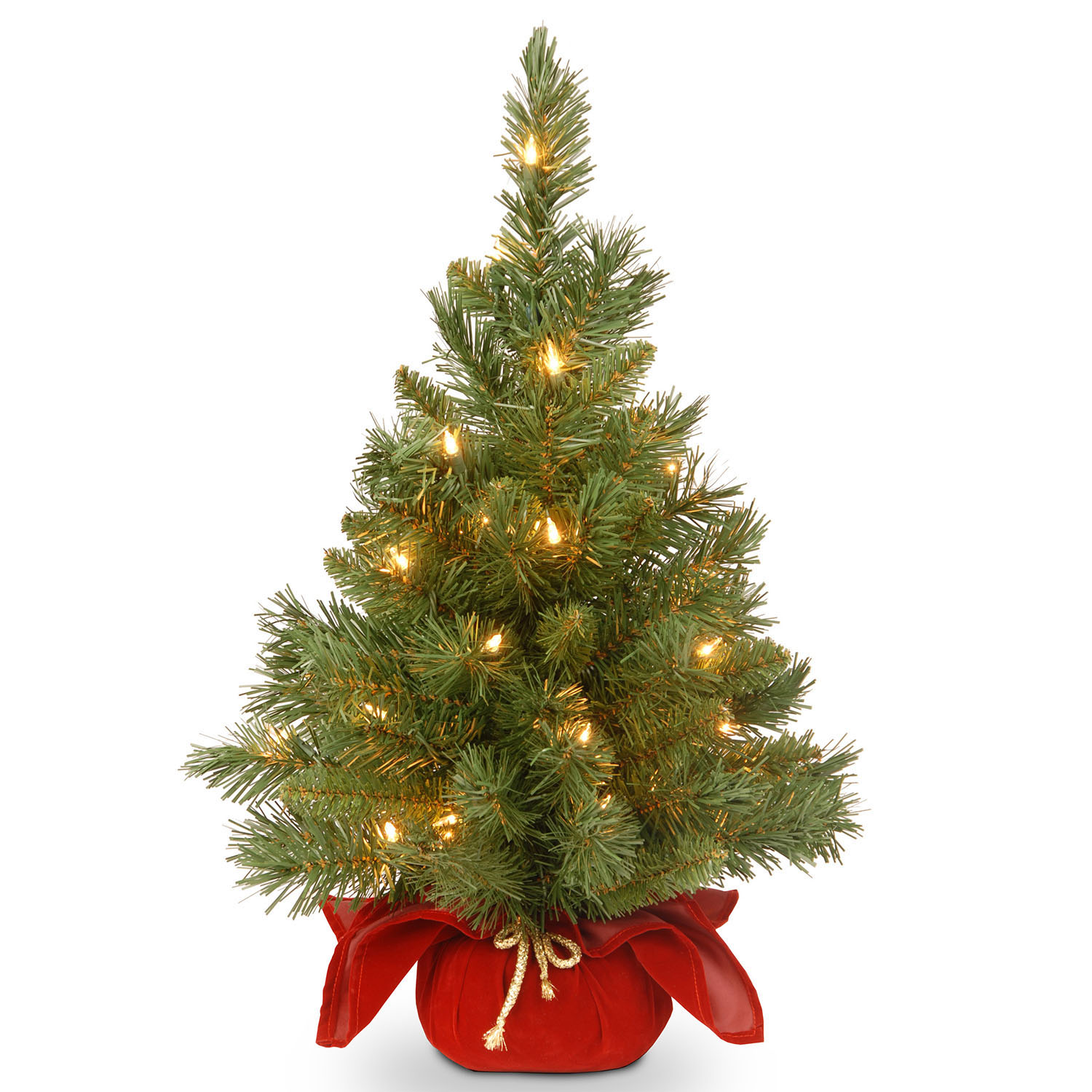 24 Inch Majestic Fir Tree In Burgundy Cloth Bag: 35 Clear Lights