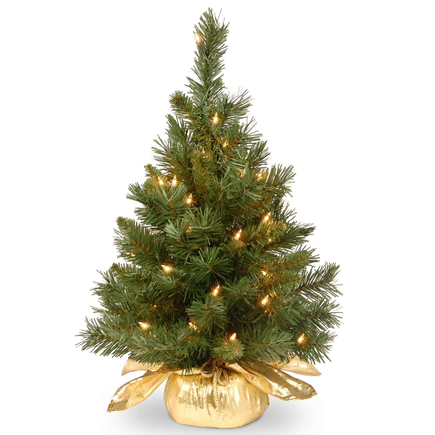 24 Inch Majestic Fir Tree In Gold Cloth Base: Clear Lights