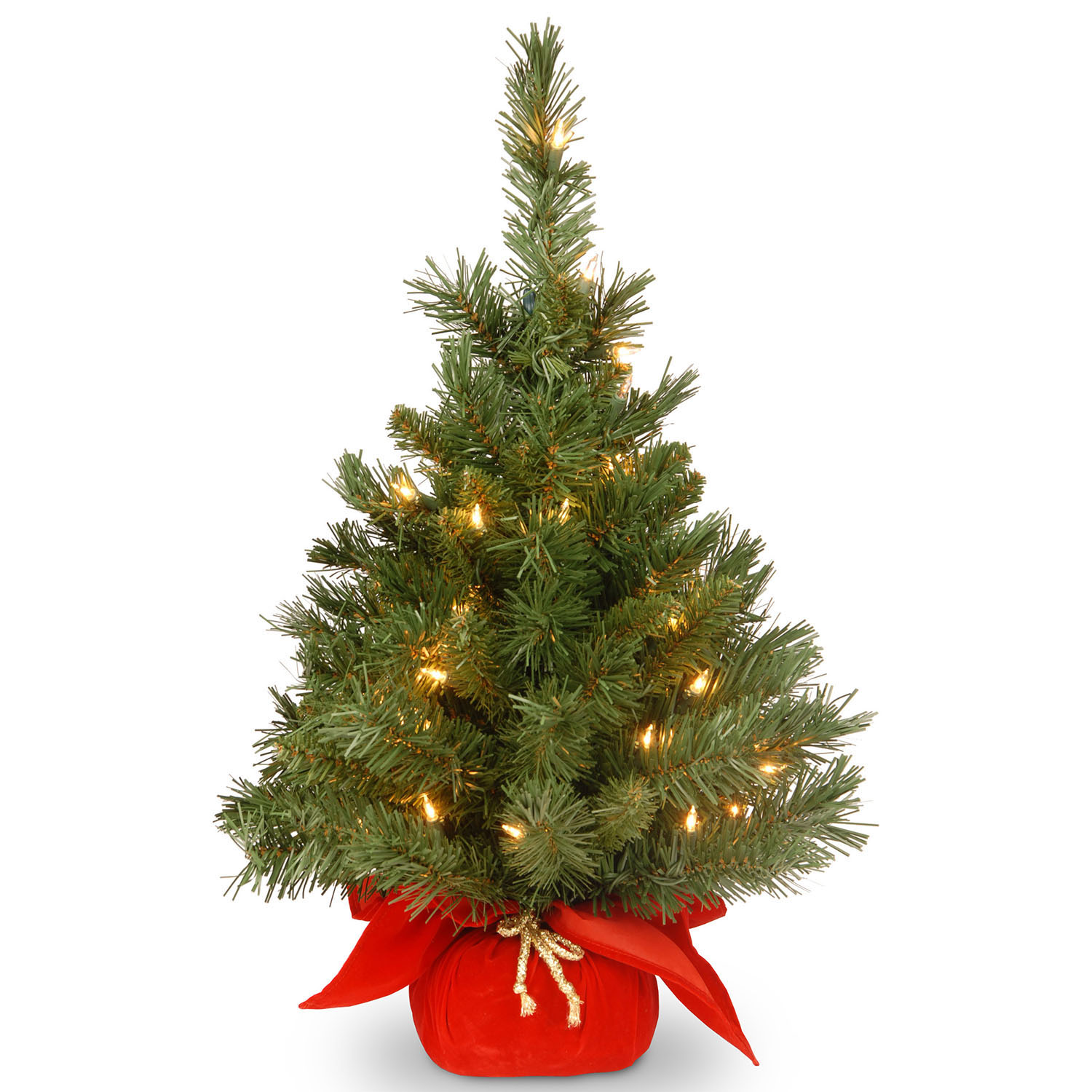 24 Inch Majestic Fir Tree In Red Cloth Base: Clear Lights