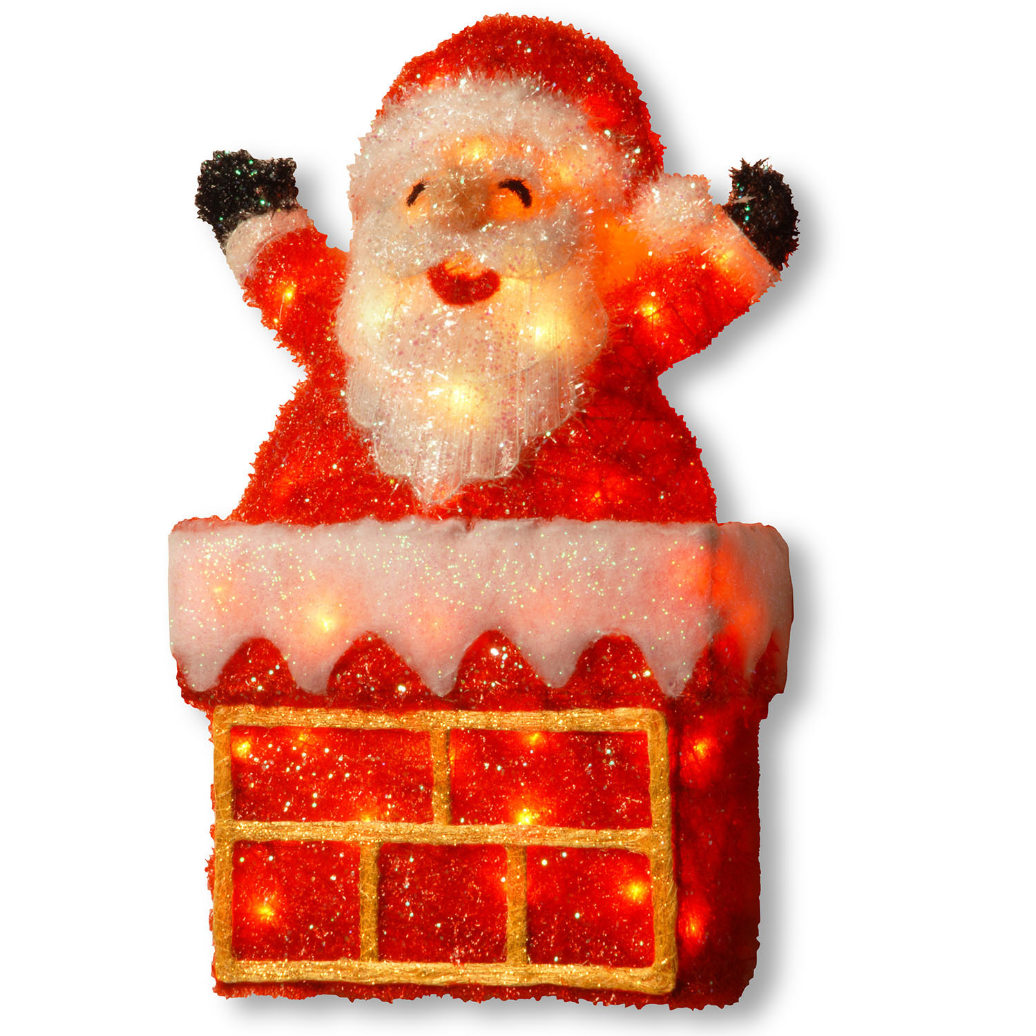 24 Inch Tinsel Santa On Chimney: Clear Lights