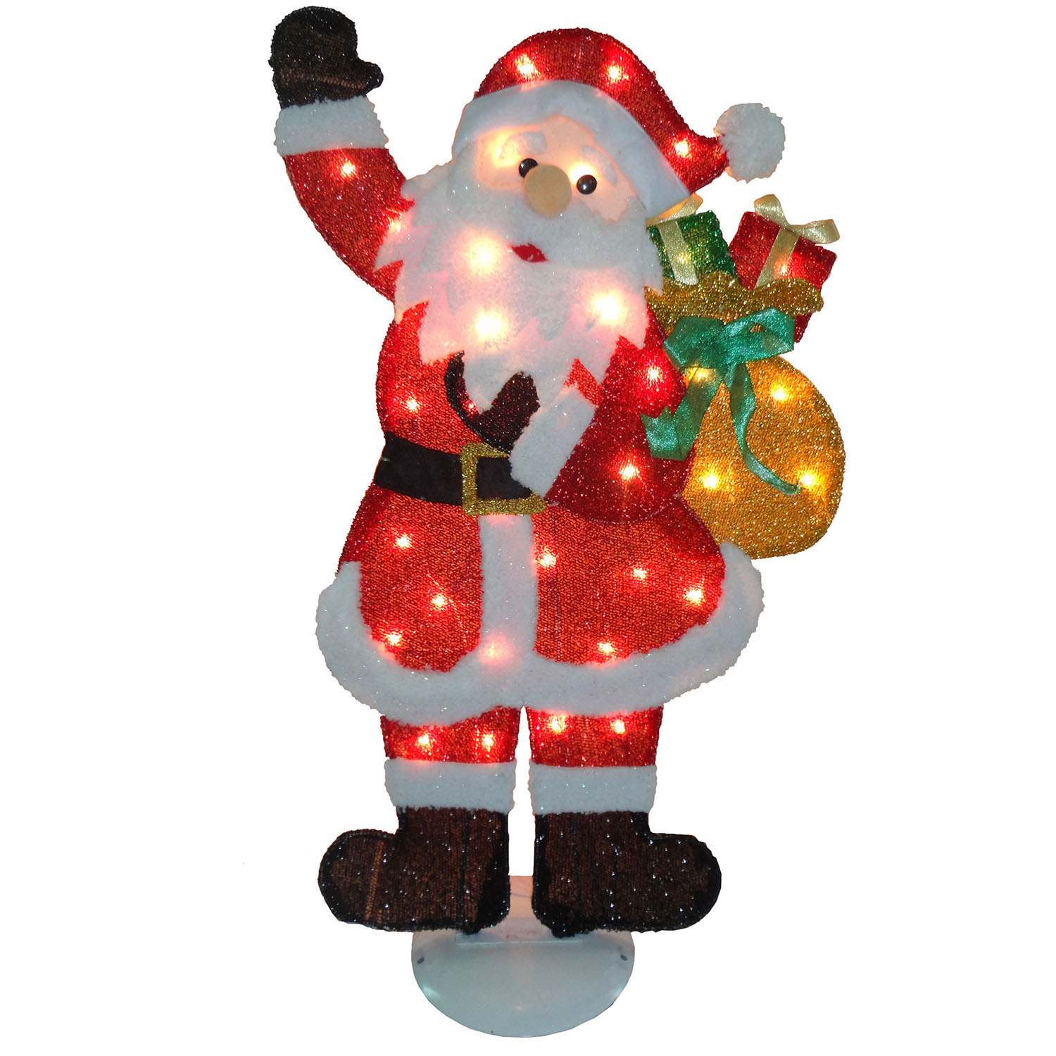 31 Inch Red Tinsel Flat Santa: Clear Lights