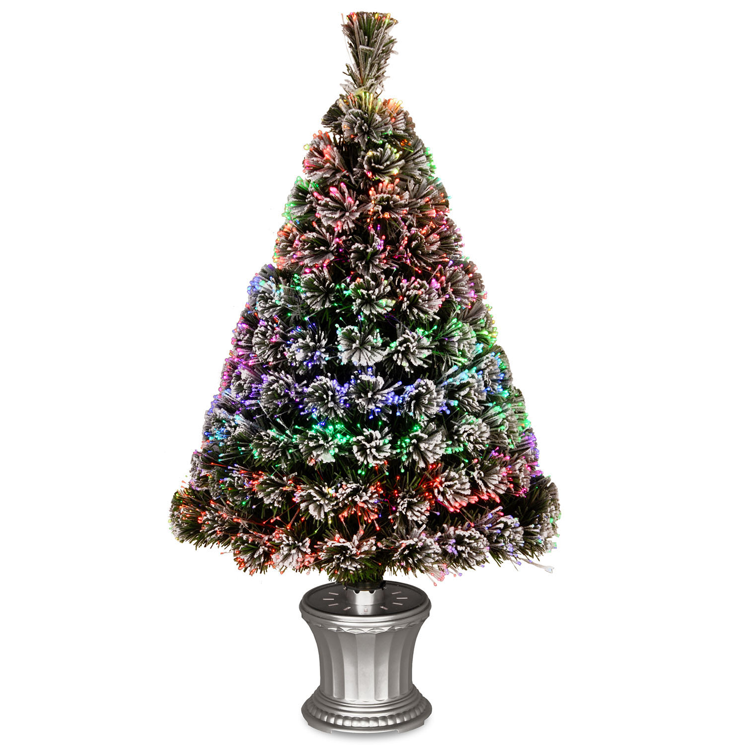 Fiber Optic Evergreen Flocked Tree With Gold Base