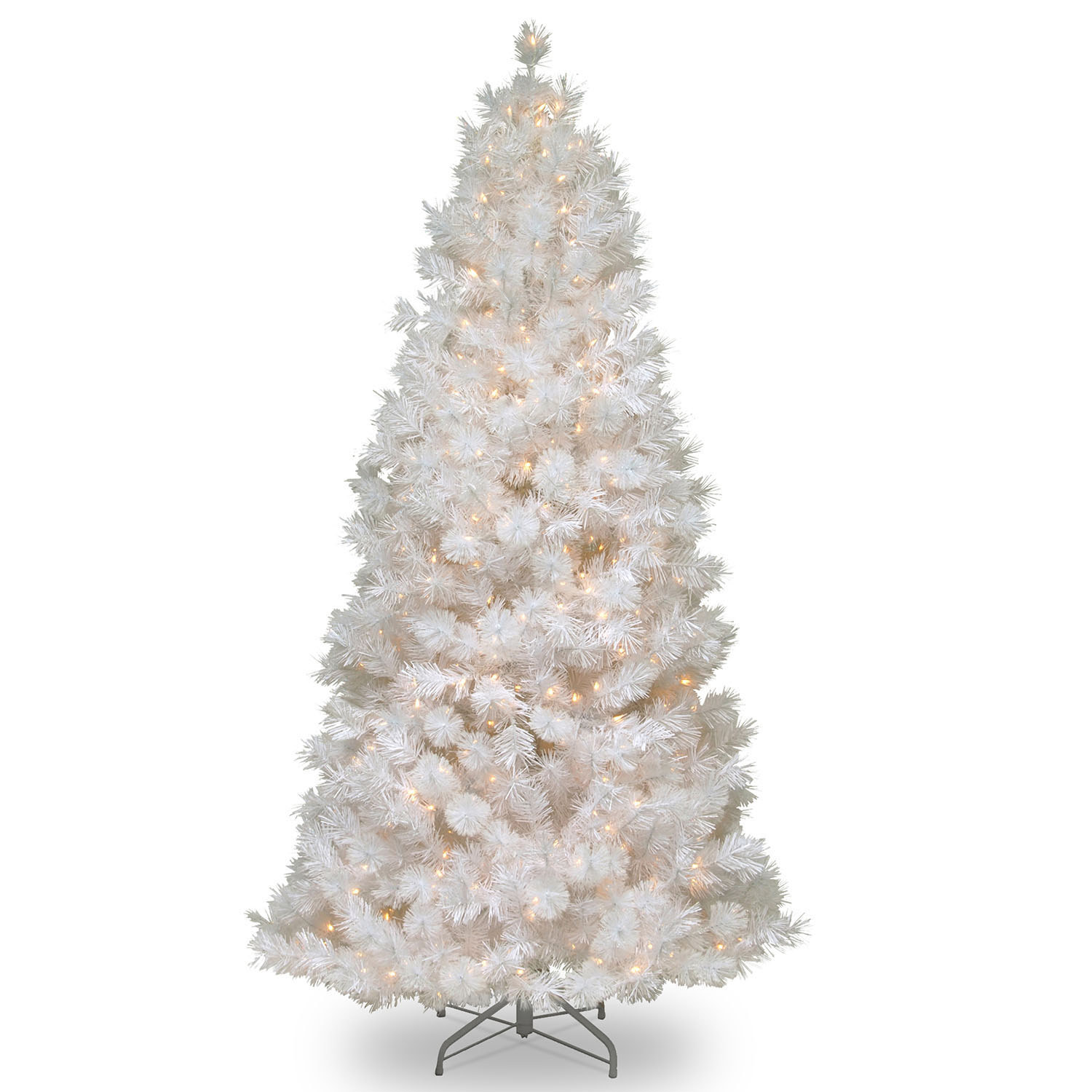 7.5 Foot Wispy Willow Fir White Slim Tree: Silver Glitter & Clear Lights